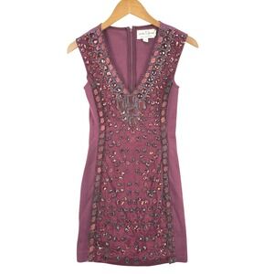 Needle & Thread Women's 4 Glisten Beaded Mini Dress Burgundy Embellished Party